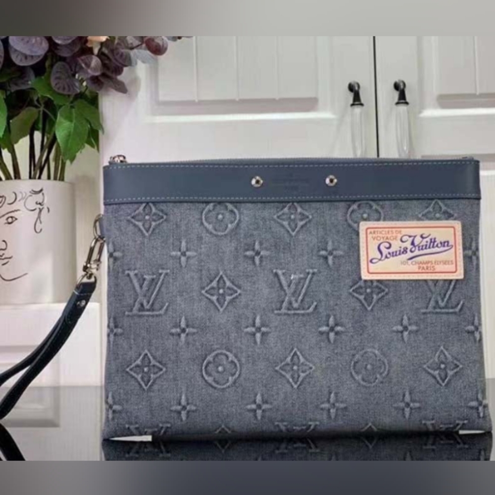 Louis Vuitton LV Unisex Pochette To Go Monogram Washed Denim Coated Canvas